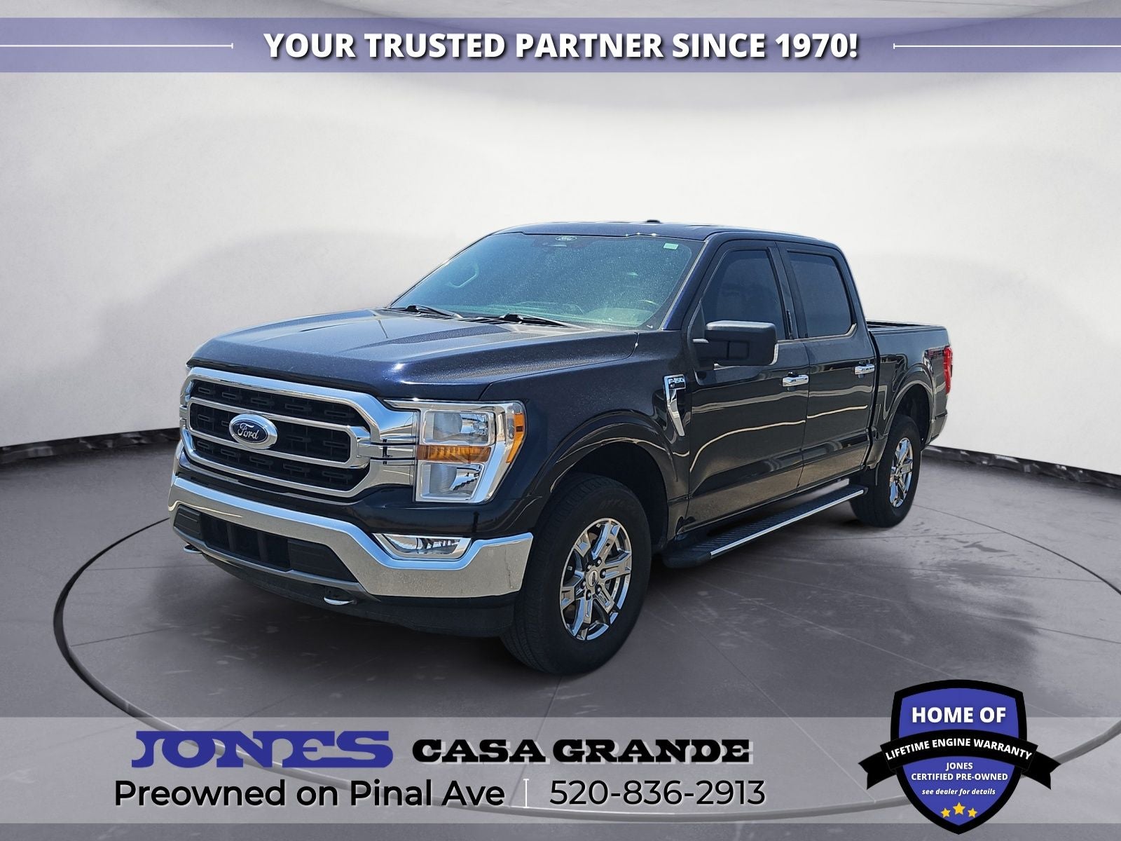 2021 Ford F-150 XLT in Antimatter Blue Metallic — front three-quarter view