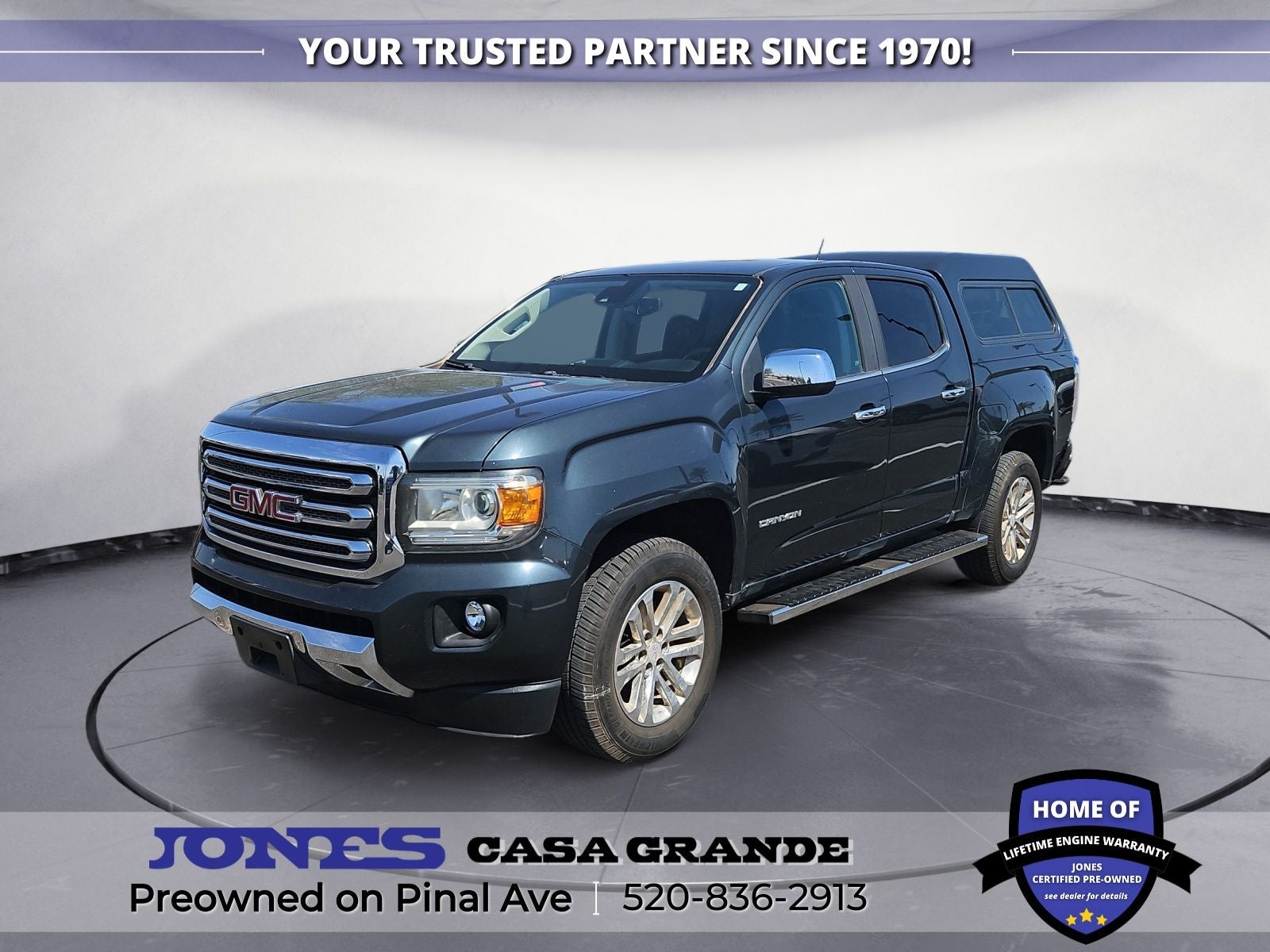 2017 GMC Canyon SLT in Dark Slate Metallic — front three-quarter view