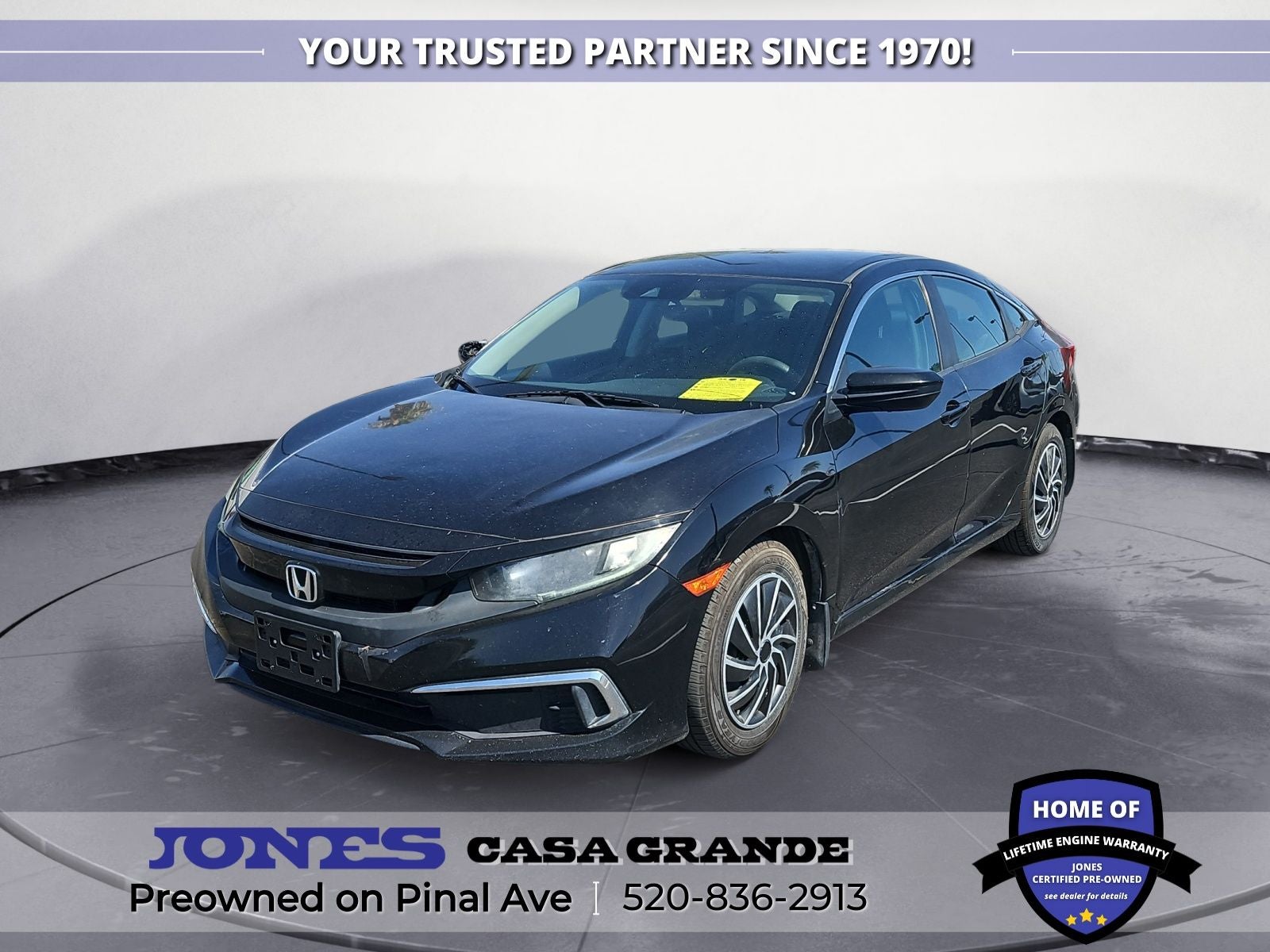 2019 Honda Civic LX in Crystal Black Pearl — front three-quarter view