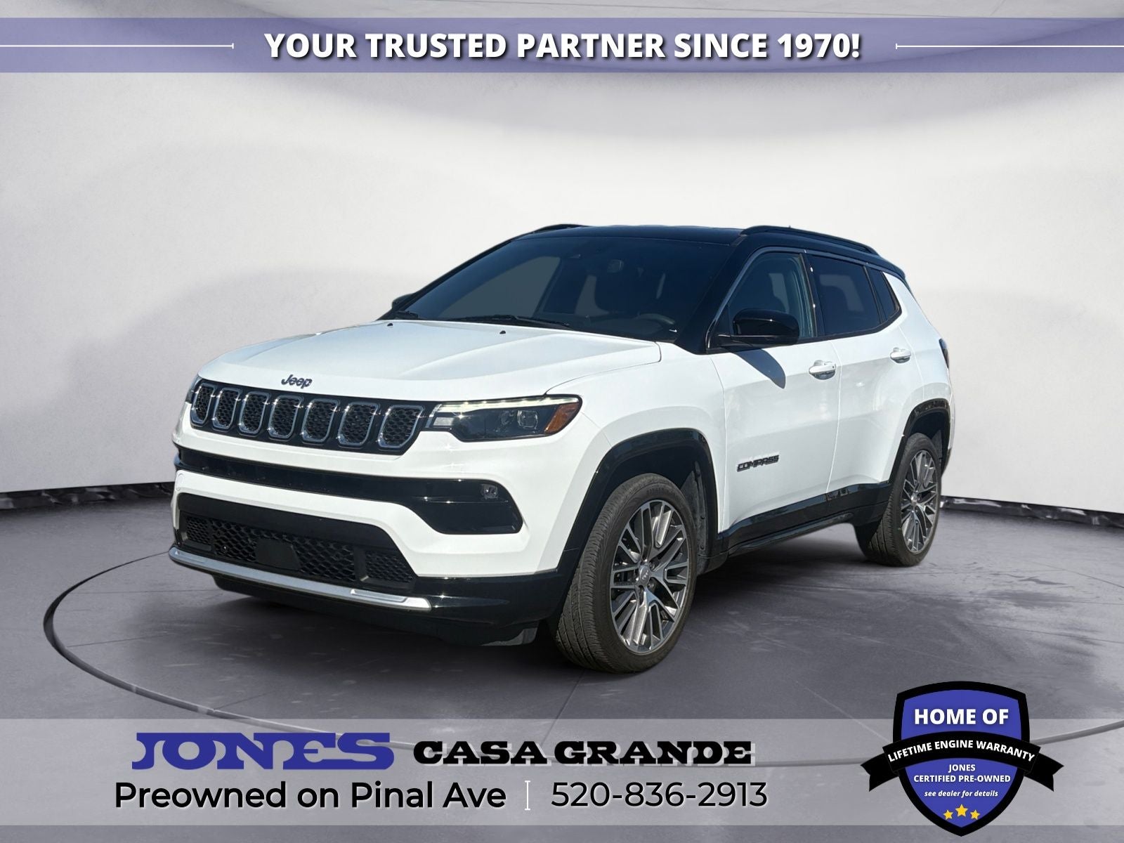 2023 Jeep Compass Limited in Bright White Clearcoat — front three-quarter view