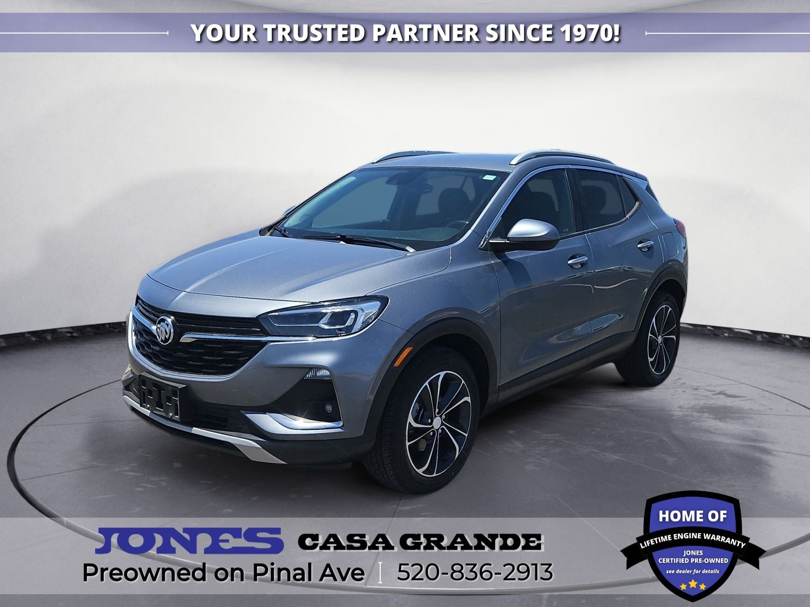 2022 Buick Encore GX Essence in Satin Steel Gray Metallic — front three-quarter view